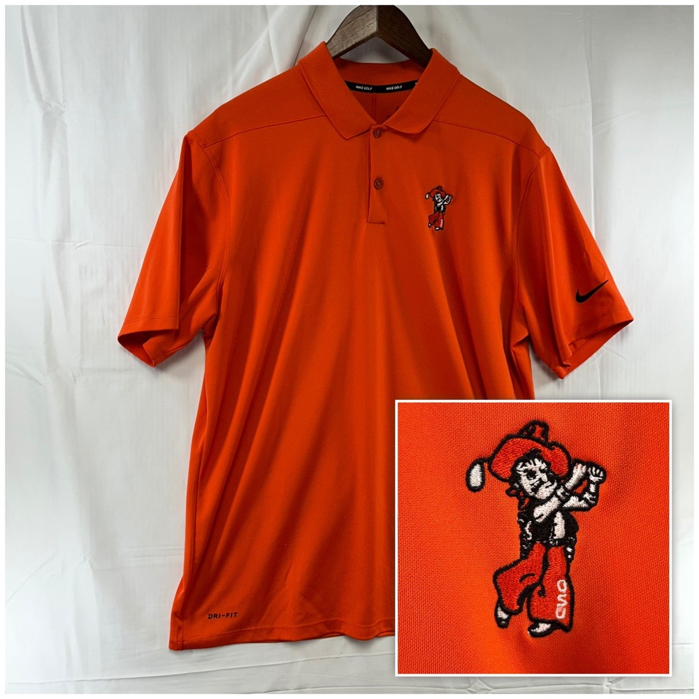 Nike Oklahoma State Cowboys Polo Shirt Men L Orange Swinging Pistol Pete Dri-FIT